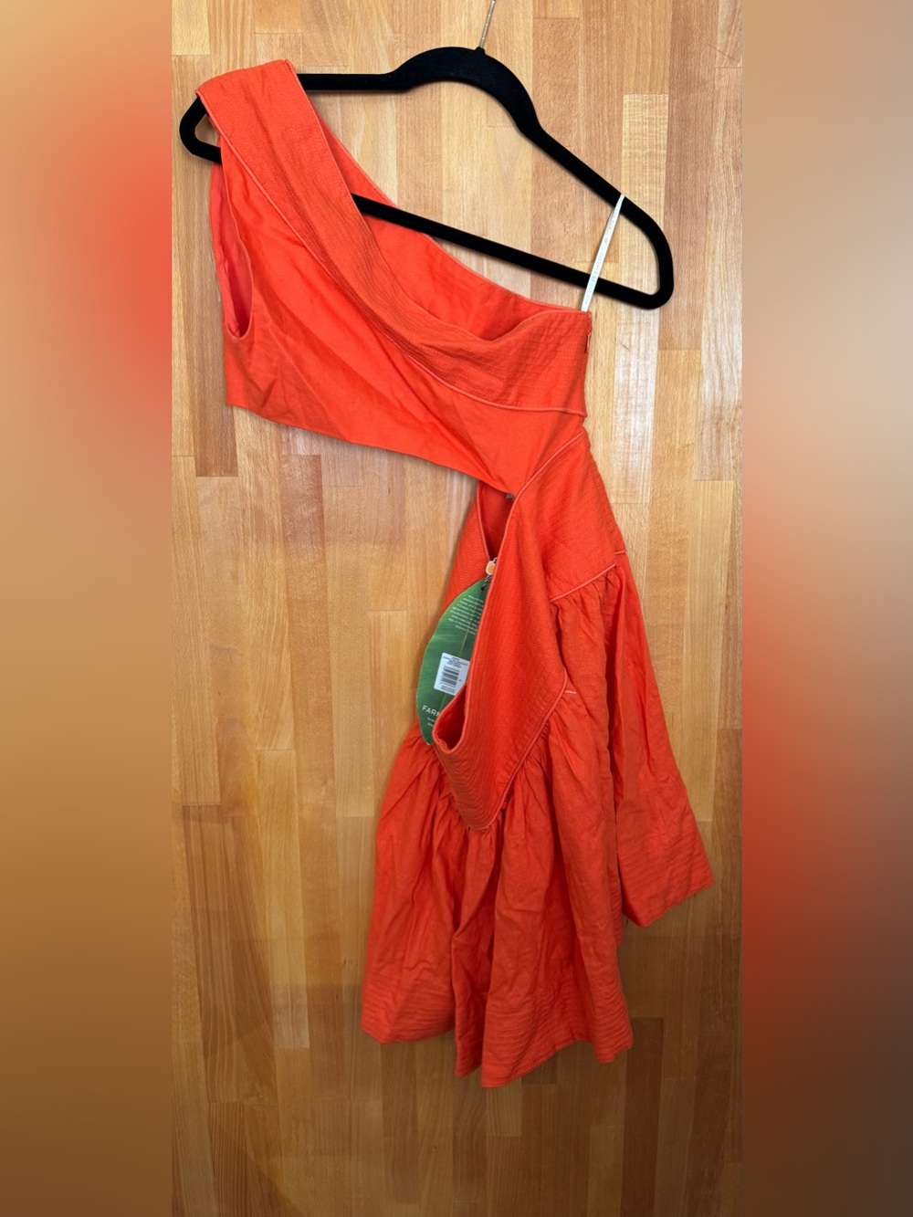 Farm Rio Orange One-Shoulder Mini Dress size Small - Picture 8 of 8